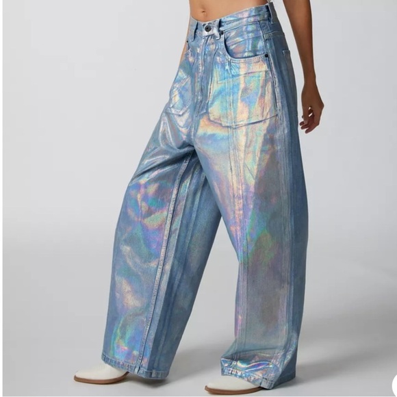 neon denim Denim - Neon Denim Leroi Coated iridescent Wide-Leg Jean size 25 NWT
